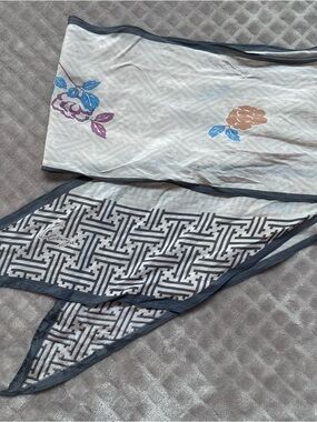 kenzie Floral & Geometric silk Scarf in Cream, Blue, Purple, grey 7x64”